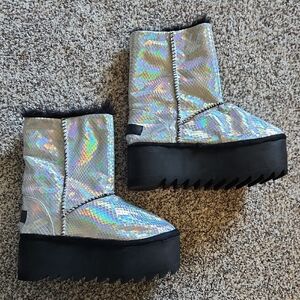 Current Mood Holographic Silver Platform Boots